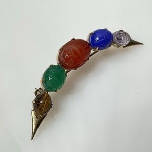 Vintage Scarab Crescent Brooch Art Deco Gold Filled Gemstones W E Richards